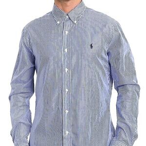 Ralph Lauren Yarmouth Blue White Striped Cotton  Oxford Dress Shirt New 16-33